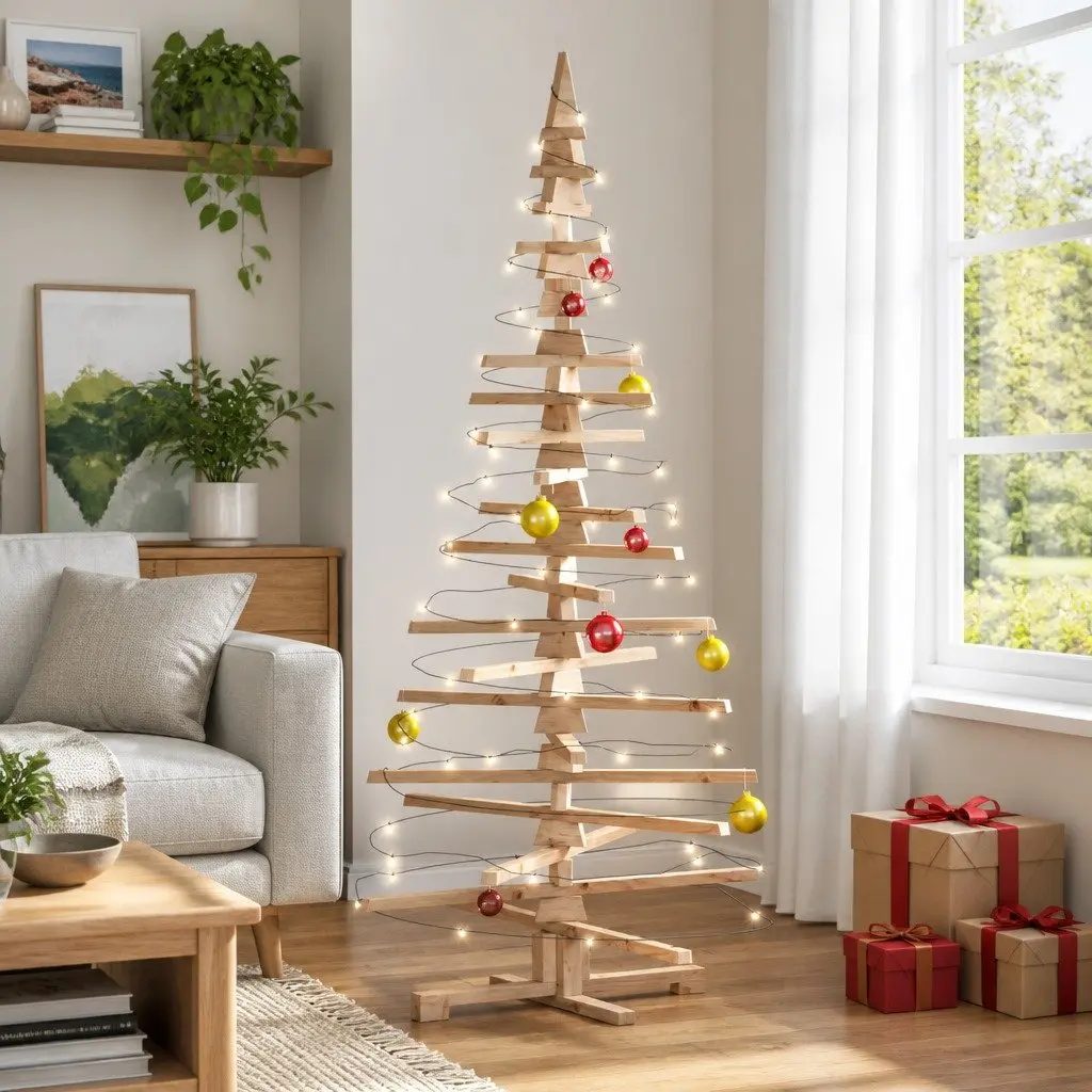 Wooden Holiday Decoration Tree 180cm Solid Pine Brown Seasonal Festive Home
