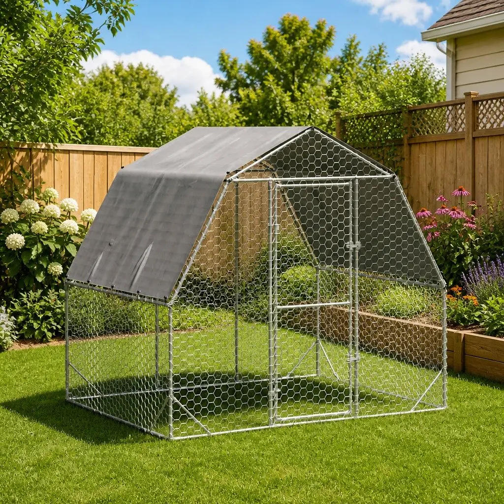 Chicken Run Hexagonal Mesh Construction Silver 2.5x2x2.25m Walk-In Enclosure with Roof