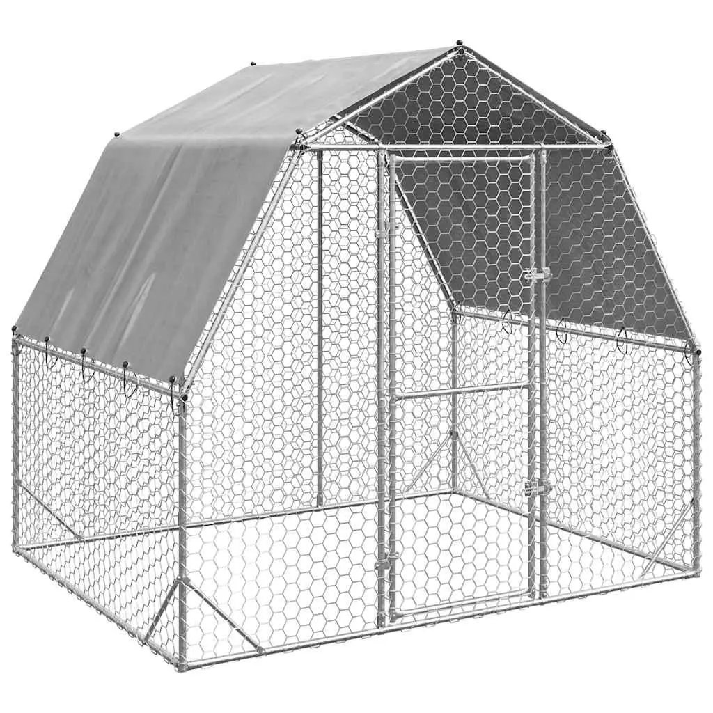 Chicken Run Hexagonal Mesh Construction Silver 2.5x2x2.25m Walk-In Enclosure with Roof