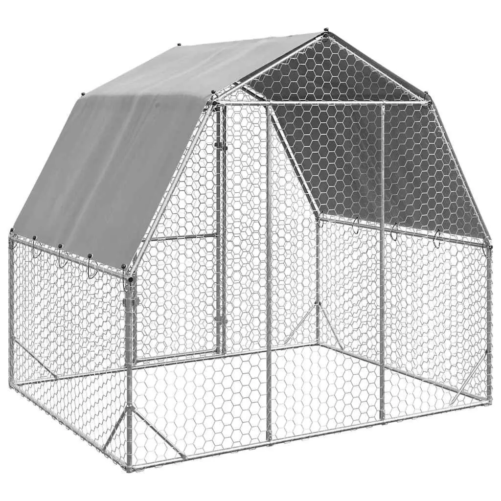 Chicken Run Hexagonal Mesh Construction Silver 2.5x2x2.25m Walk-In Enclosure with Roof