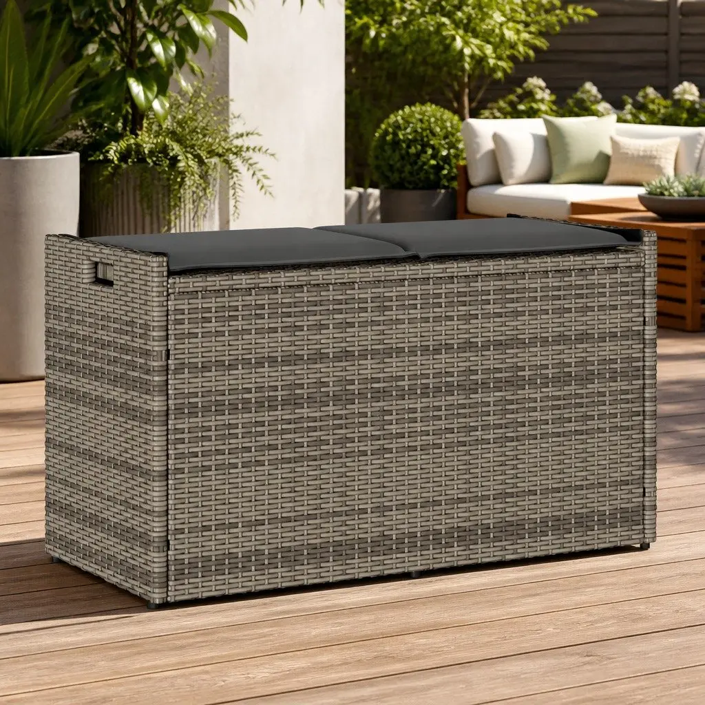 Outdoor Storage Bench Poly Rattan 100cm Grey