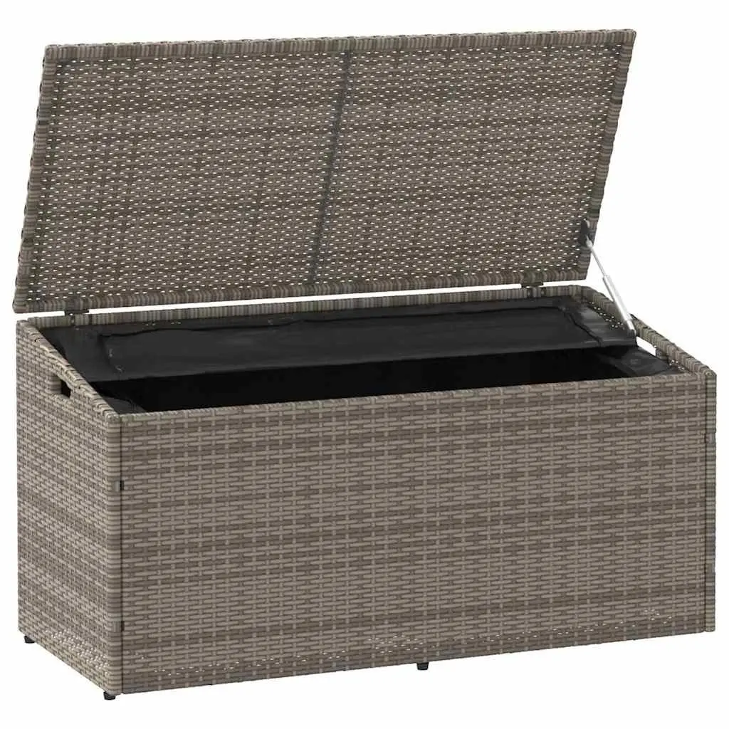 Garden Storage Box Outdoor Grey Poly Rattan 110x50x58cm with Gas Spring Lid and Water Resistant Bag