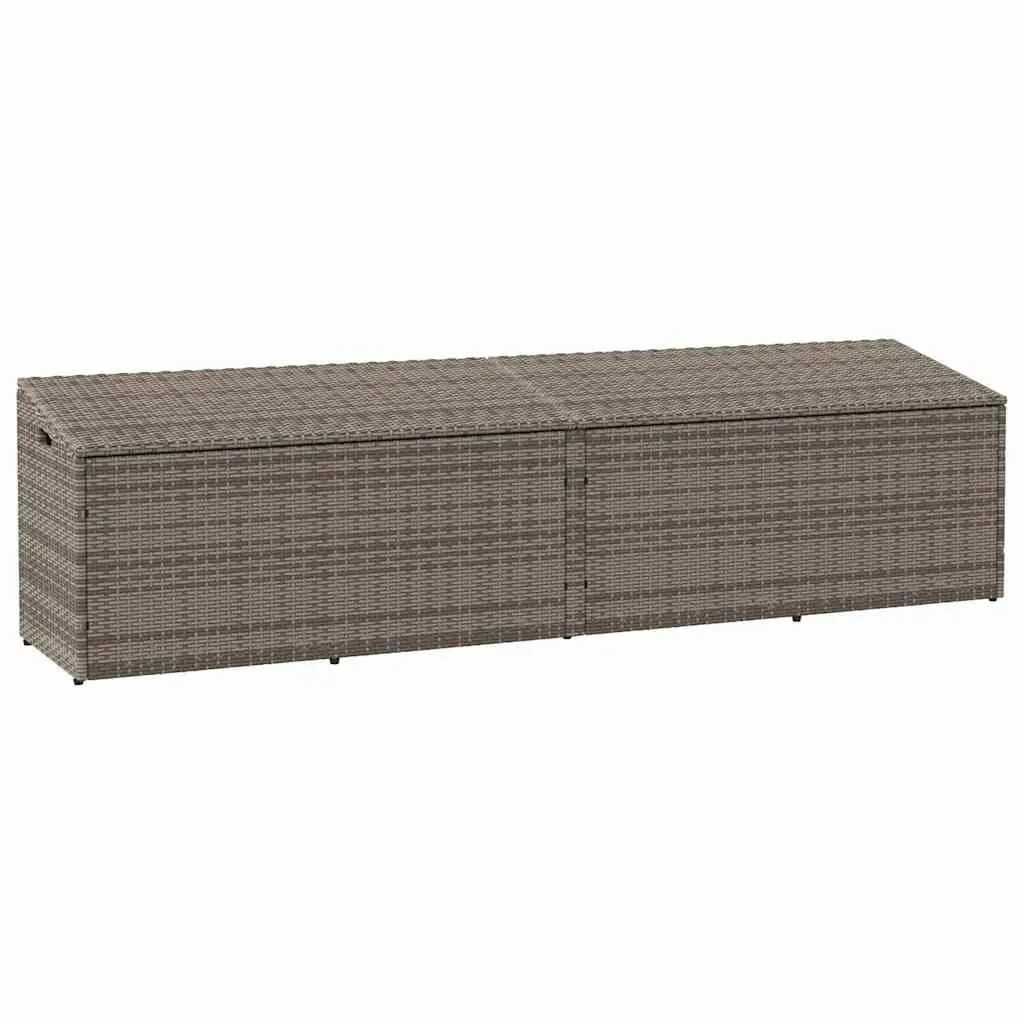 Outdoor Garden Storage Box Grey Poly Rattan Durable Patio Deck Container 220x50x58cm Weather Resistant with Gas Spring Lid