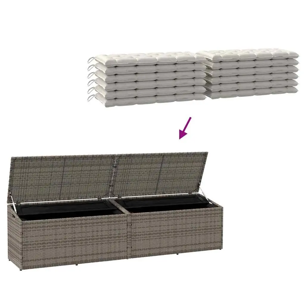 Outdoor Garden Storage Box Grey Poly Rattan Durable Patio Deck Container 220x50x58cm Weather Resistant with Gas Spring Lid