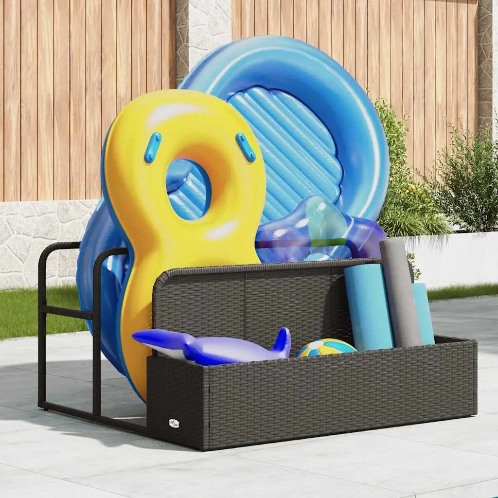 Poolside Float Storage Basket PE Rattan Steel Frame 110x100x57cm Black