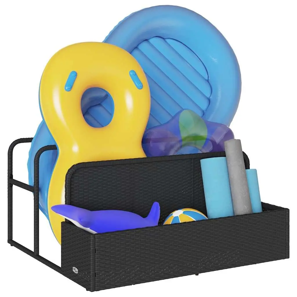 Poolside Float Storage Basket PE Rattan Steel Frame 110x100x57cm Black