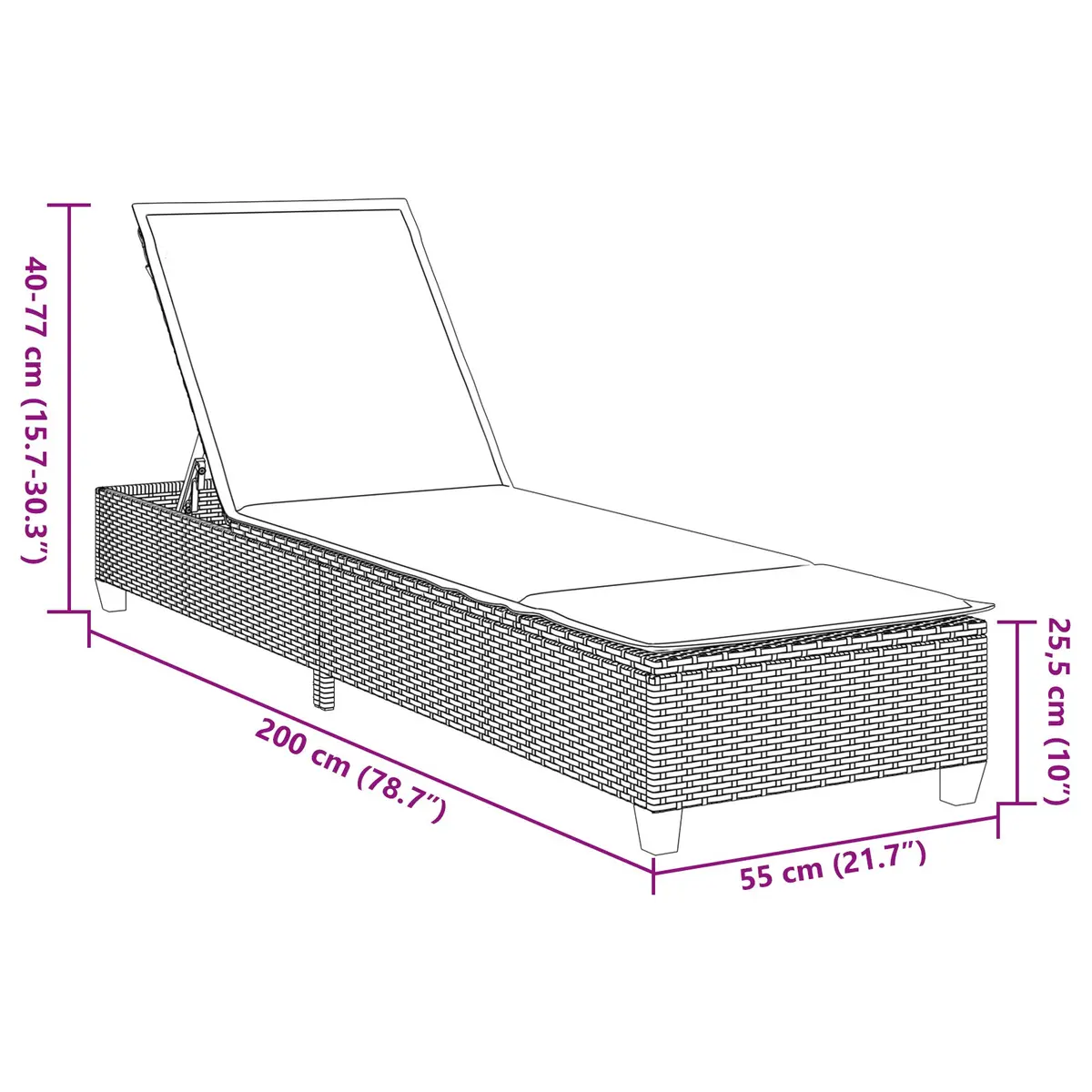 Sun Lounger Outdoor Garden Furniture Grey Adjustable Recliner Poly Rattan