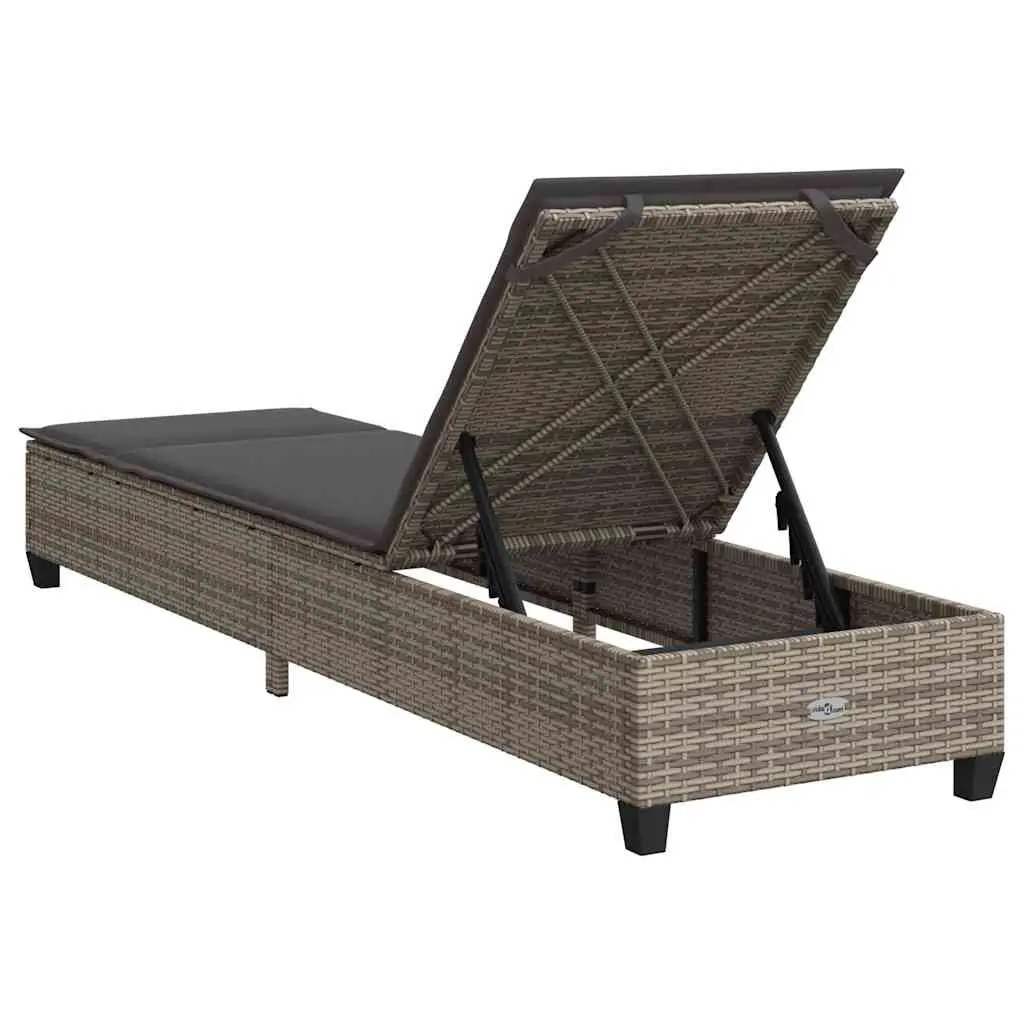 Sun Lounger Outdoor Garden Furniture Grey Adjustable Recliner Poly Rattan