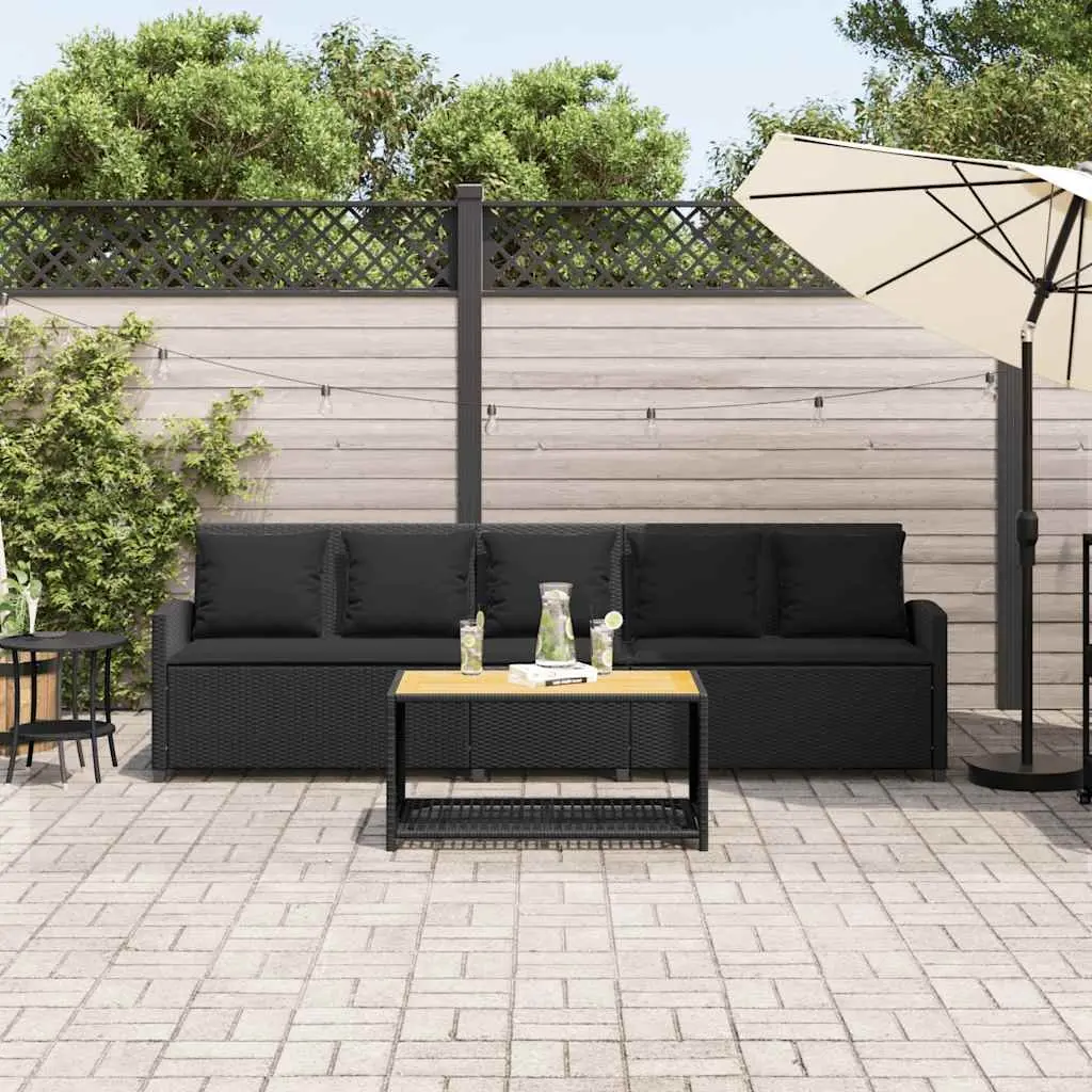 Garden Sofa Poly Rattan 5-Seater Outdoor Lounge Set Black