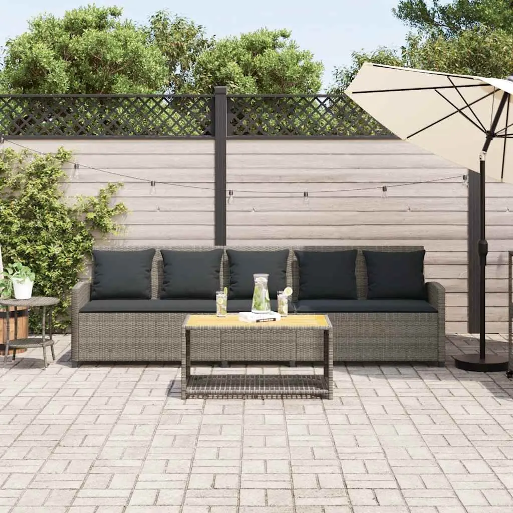 5-Seater Garden Sofa PE Rattan Powder-Coated Steel Grey Outdoor Furniture