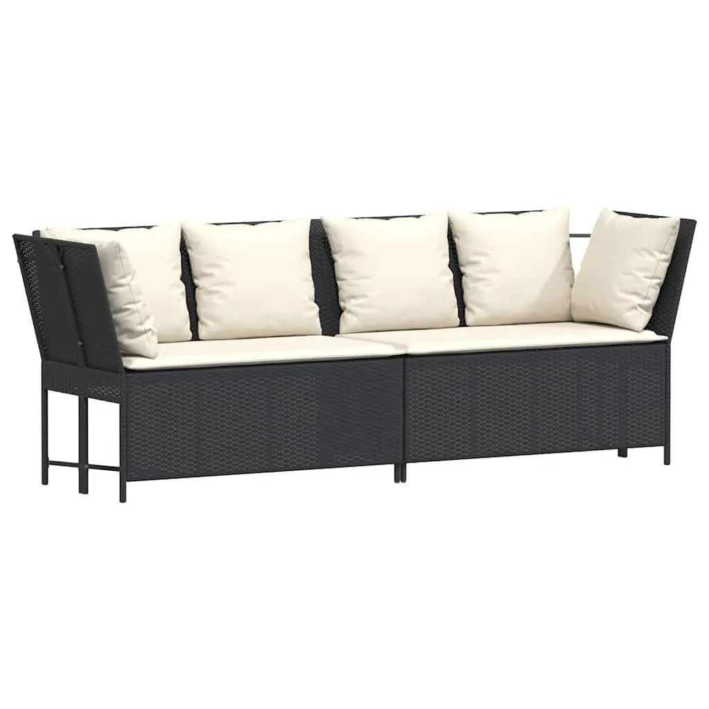 Outdoor Garden Sofa Black Poly Rattan with Cushions Modular Seating Patio