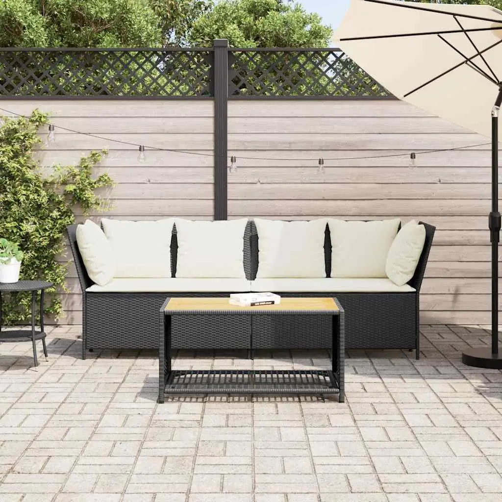 Outdoor Garden Sofa Black Poly Rattan with Cushions Modular Seating Patio