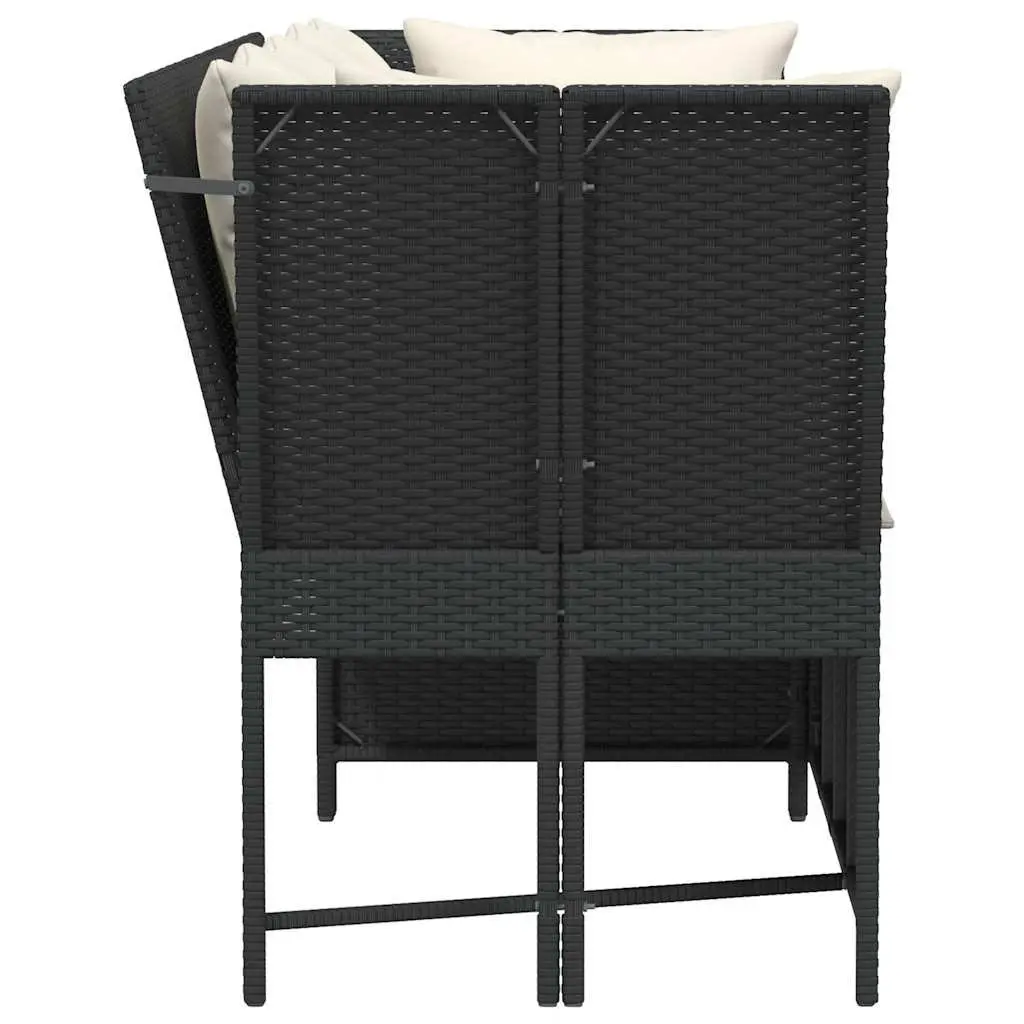 Outdoor Garden Sofa Black Poly Rattan with Cushions Modular Seating Patio