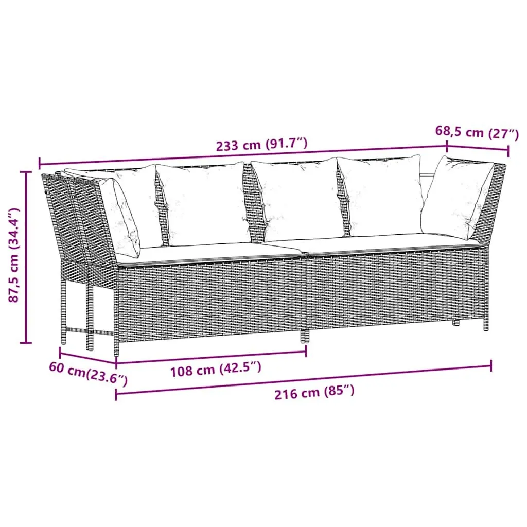 Outdoor Garden Sofa Black Poly Rattan with Cushions Modular Seating Patio