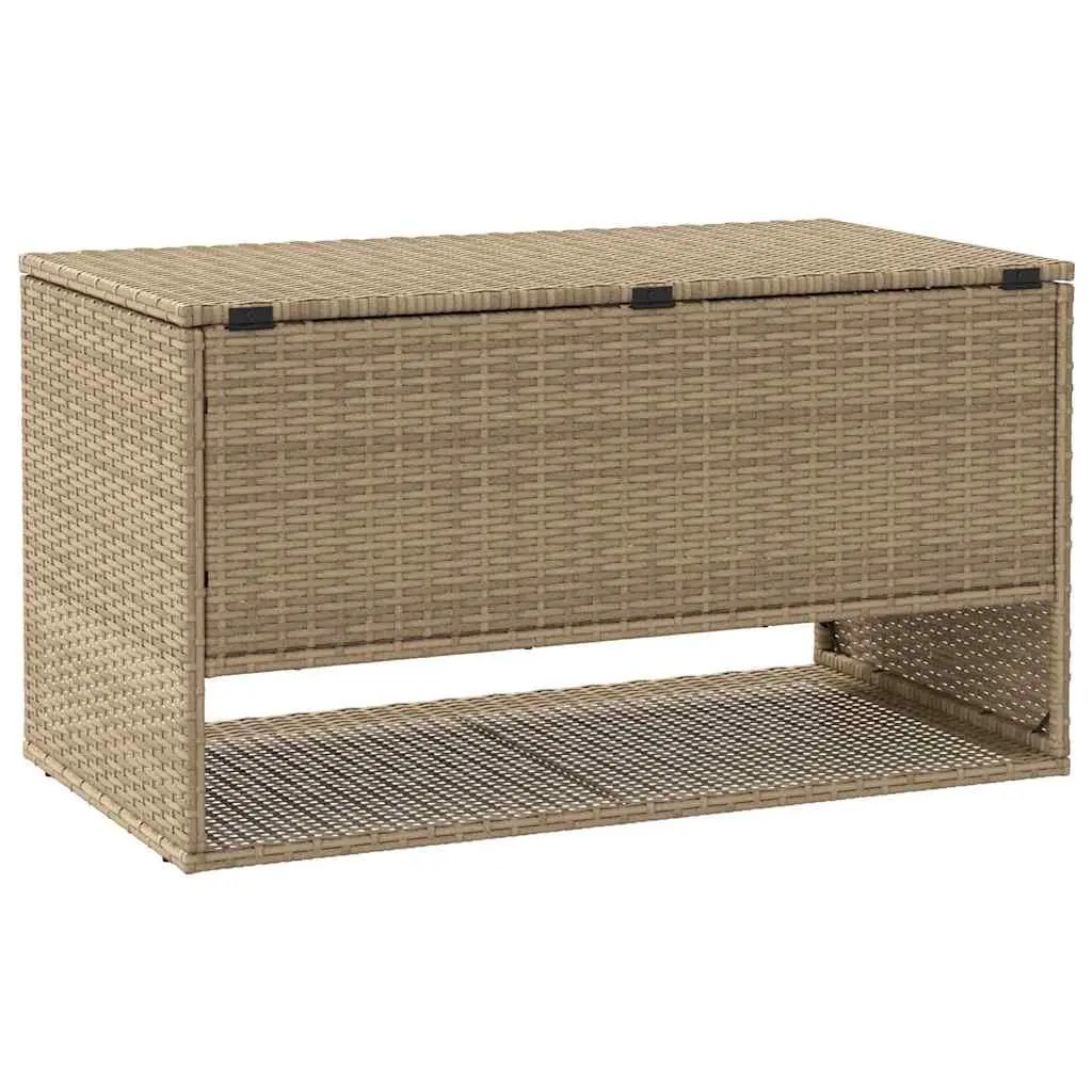 Outdoor Storage Box Beige Poly Rattan Garden Furniture Cushion Organizer