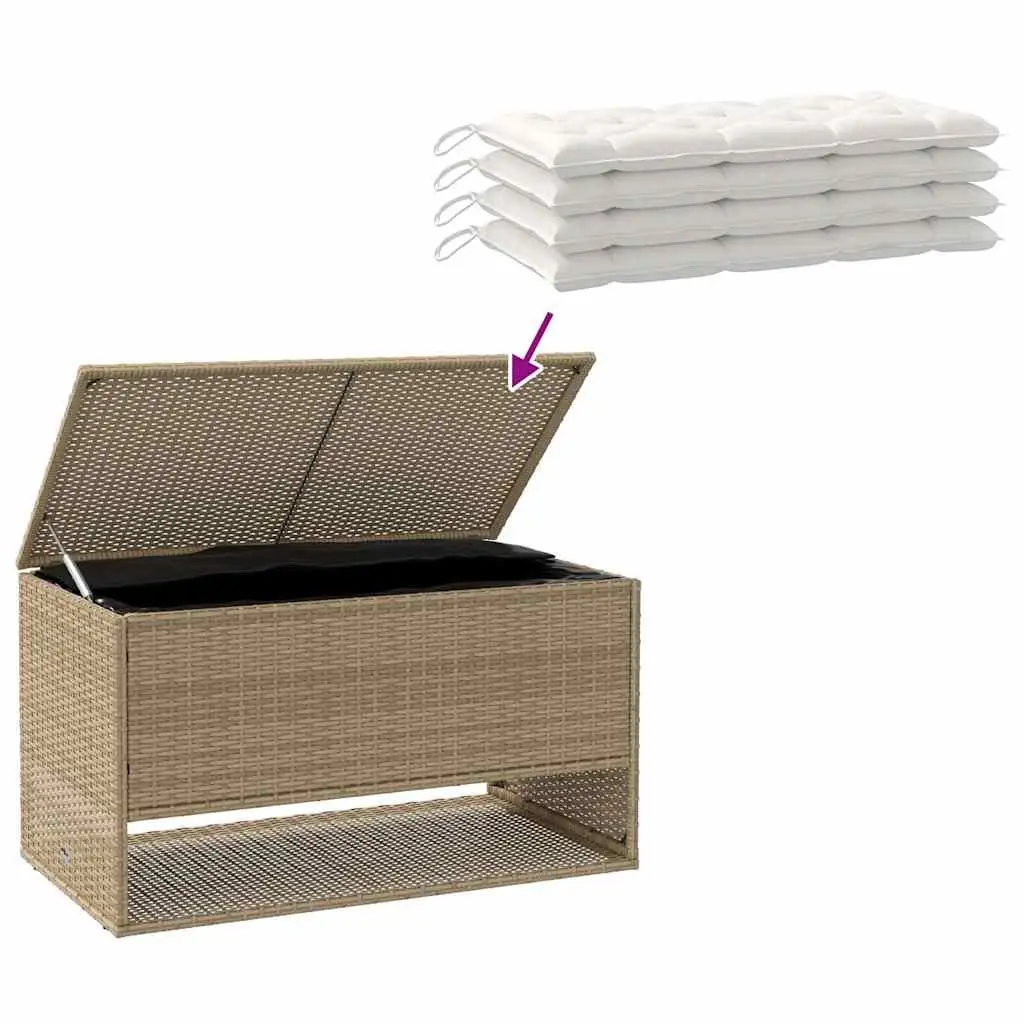 Outdoor Storage Box Beige Poly Rattan Garden Furniture Cushion Organizer