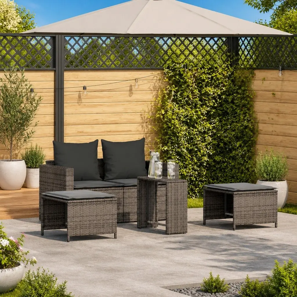 Garden Sofa Set PE Rattan 5 Piece Modular Stackable Outdoor Seating Grey