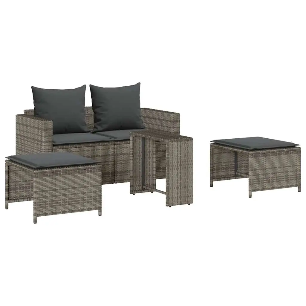 Garden Sofa Set PE Rattan 5 Piece Modular Stackable Outdoor Seating Grey