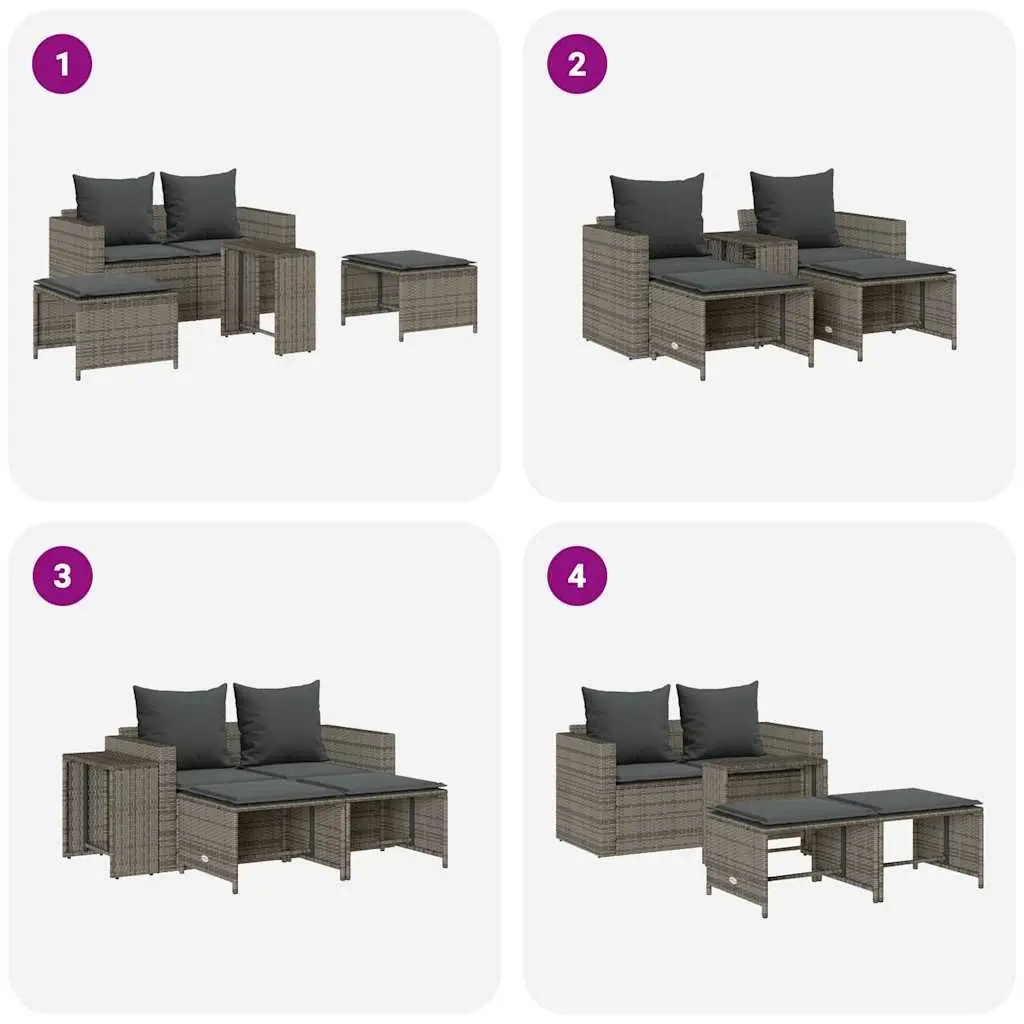 Garden Sofa Set PE Rattan 5 Piece Modular Stackable Outdoor Seating Grey