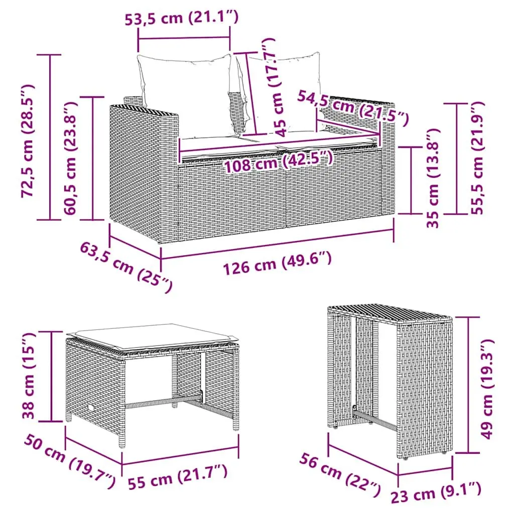 Garden Sofa Set PE Rattan 5 Piece Modular Stackable Outdoor Seating Grey