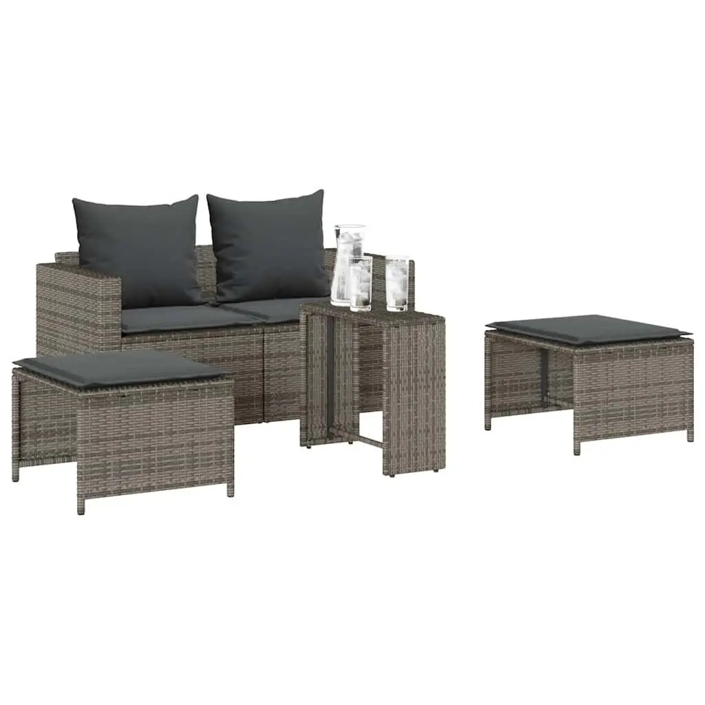 Garden Sofa Set PE Rattan 5 Piece Modular Stackable Outdoor Seating Grey