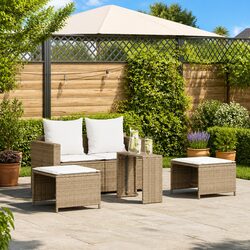 Outdoor Sofa Set 5 Piece Garden Furniture Stackable Modular Beige Poly Rattan