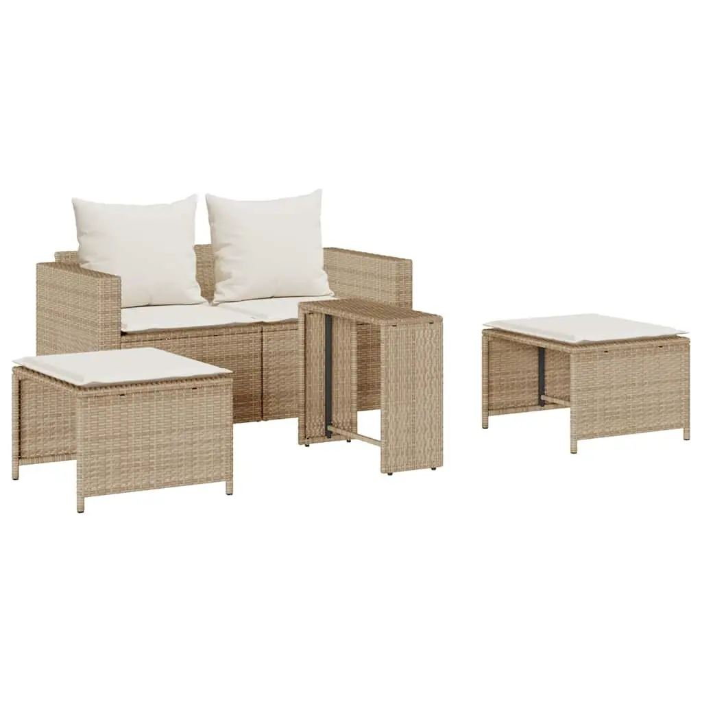 5 Piece Outdoor Sofa Set Modular Stackable Beige PE Rattan