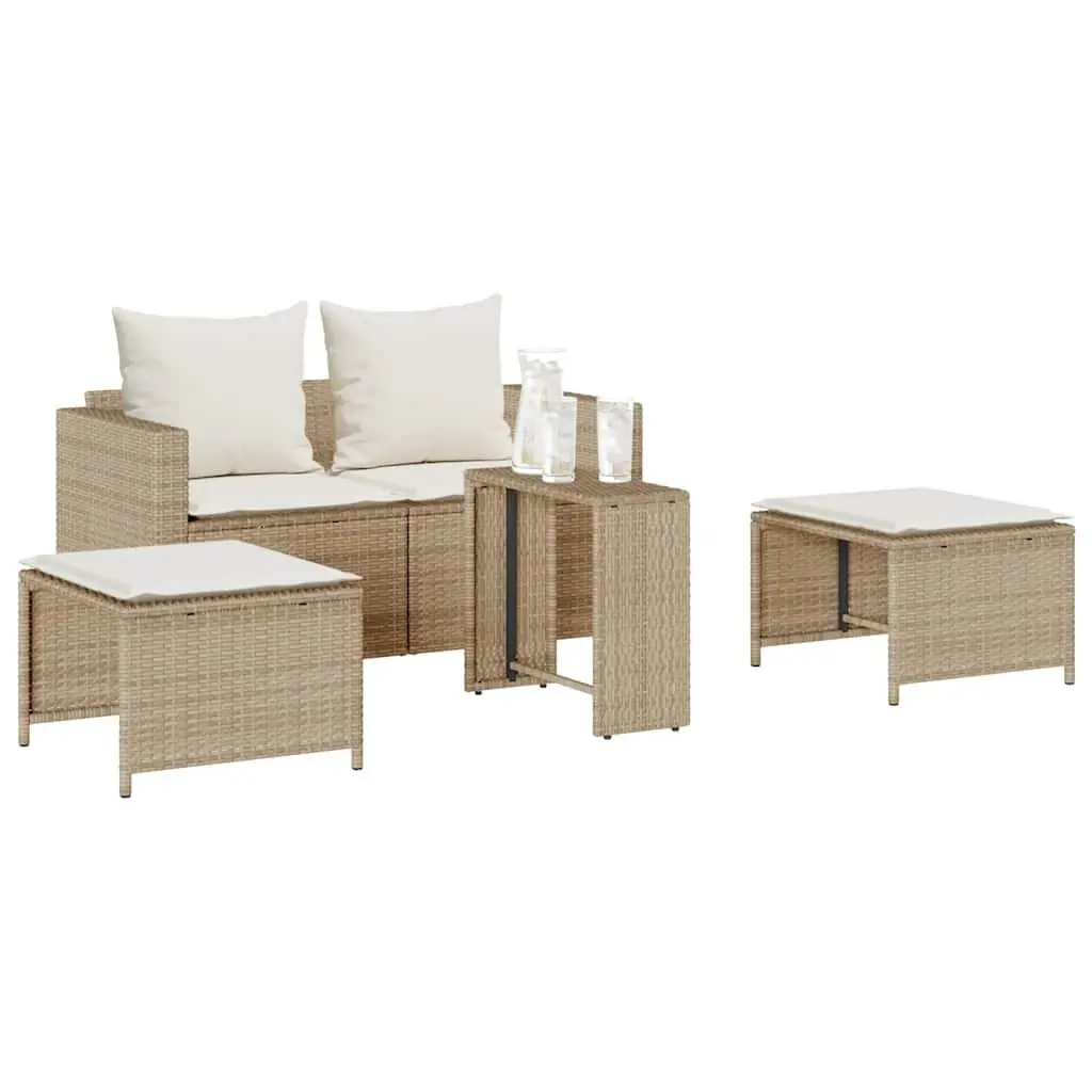 5 Piece Outdoor Sofa Set Modular Stackable Beige PE Rattan