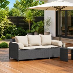 Practical 3-Seater Black Garden Sofa for Outdoor Use