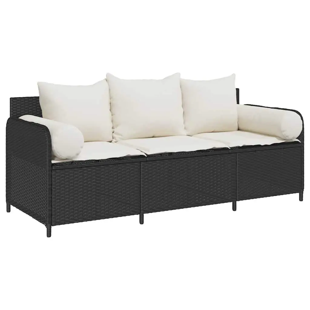 3-Seater Black Garden Sofa for Outdoor Use