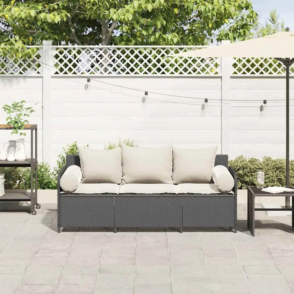 3-Seater Black Garden Sofa for Outdoor Use