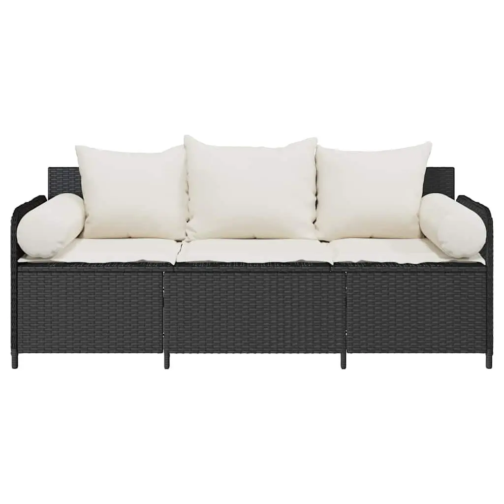 3-Seater Black Garden Sofa for Outdoor Use
