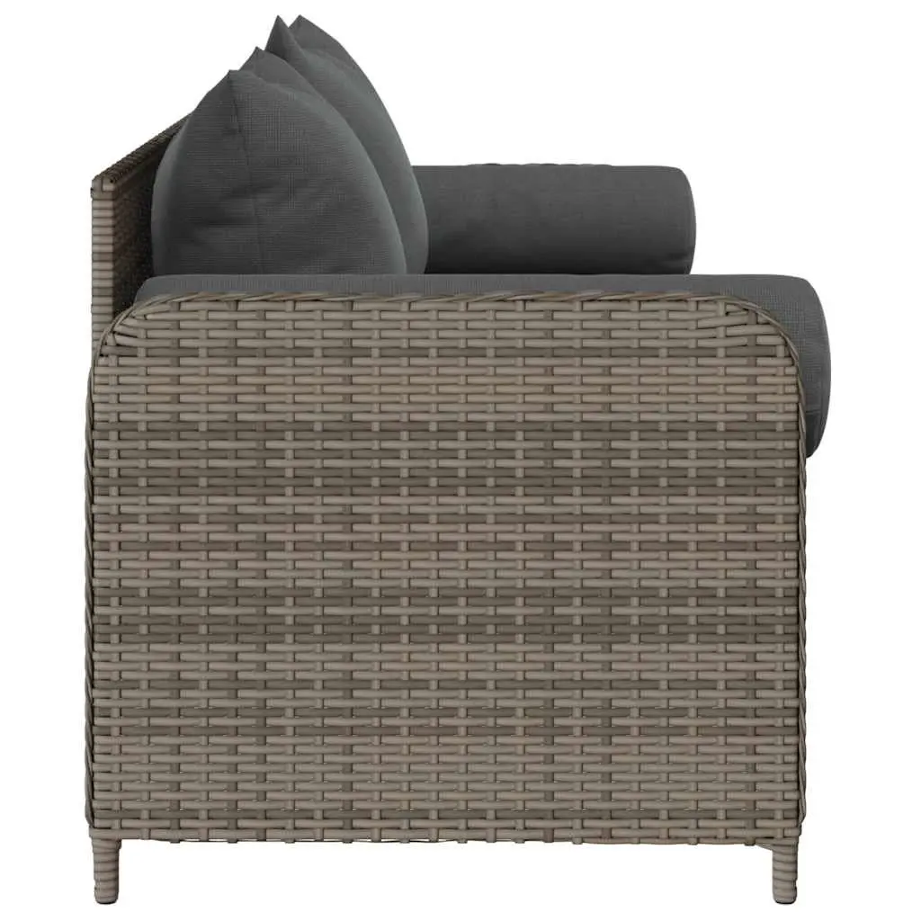 Outdoor Couch Set Grey Poly Rattan 3-Seater Garden Sofa with Cushions