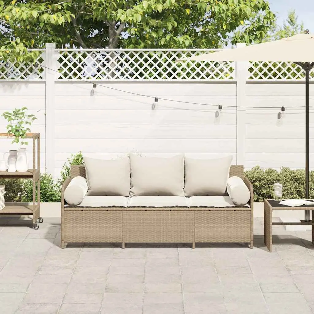 Outdoor Garden Sofa 3-Seater with Cushions Poly Rattan Beige Patio Furniture