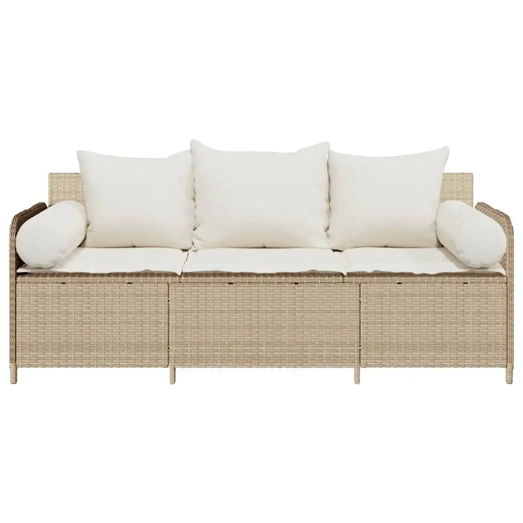 Outdoor Garden Sofa 3-Seater with Cushions Poly Rattan Beige Patio Furniture