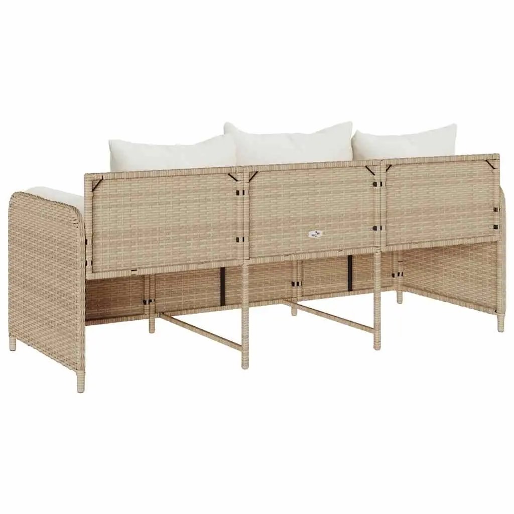 Outdoor Garden Sofa 3-Seater with Cushions Poly Rattan Beige Patio Furniture