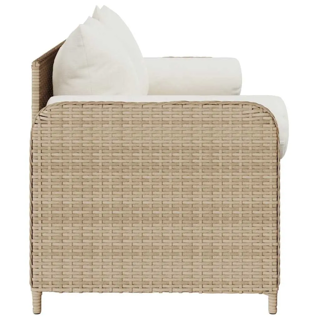 Outdoor Garden Sofa 3-Seater with Cushions Poly Rattan Beige Patio Furniture