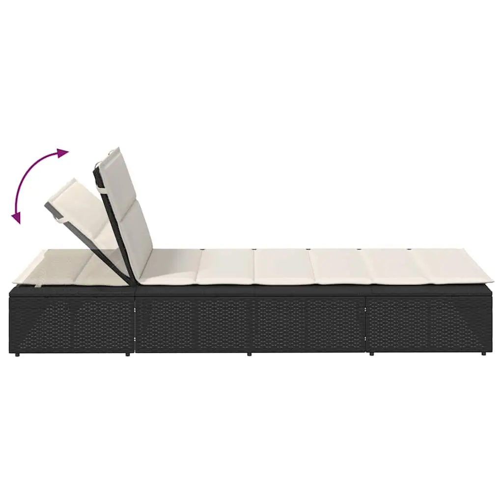 Sun Lounger PE Rattan Adjustable Backrest Black with Floating Cushion