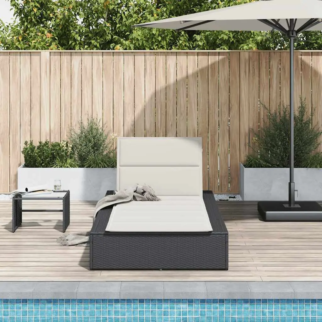 Sun Lounger PE Rattan Adjustable Backrest Black with Floating Cushion