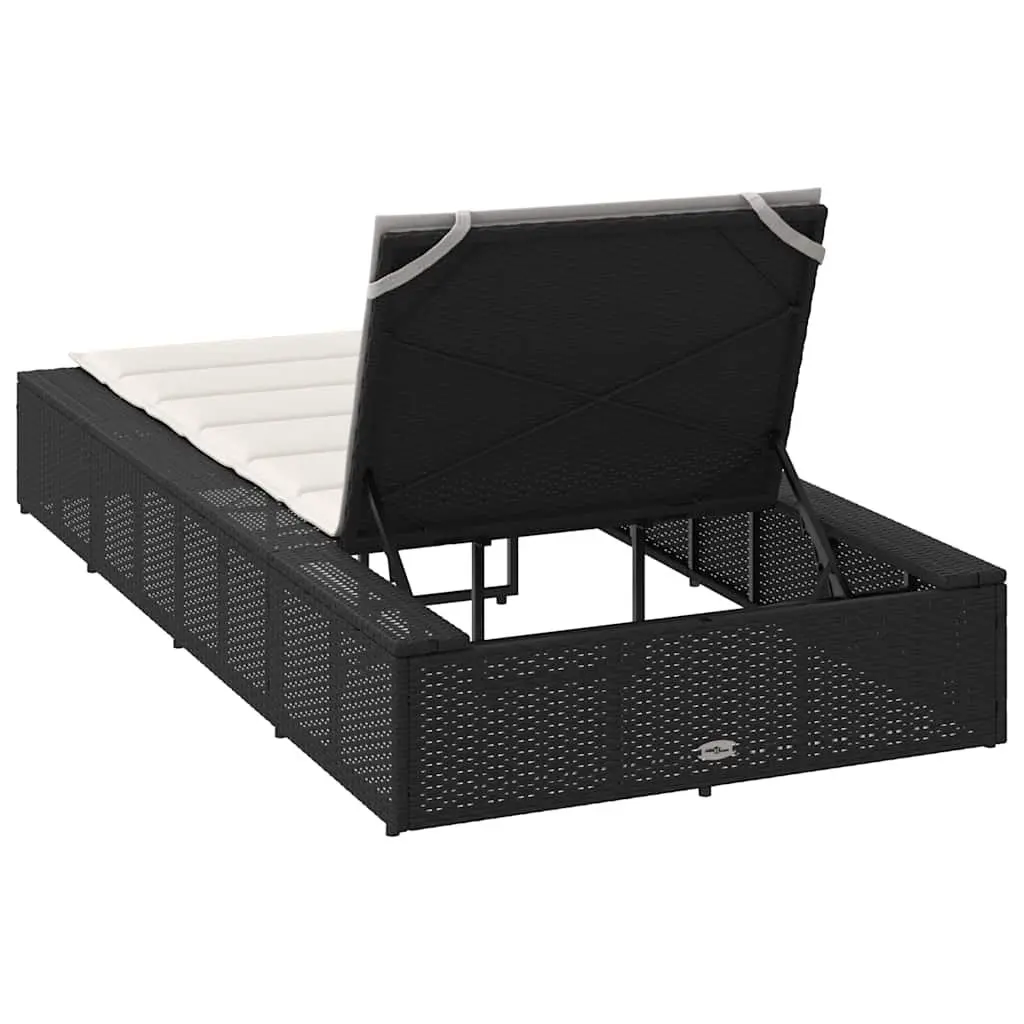 Sun Lounger PE Rattan Adjustable Backrest Black with Floating Cushion