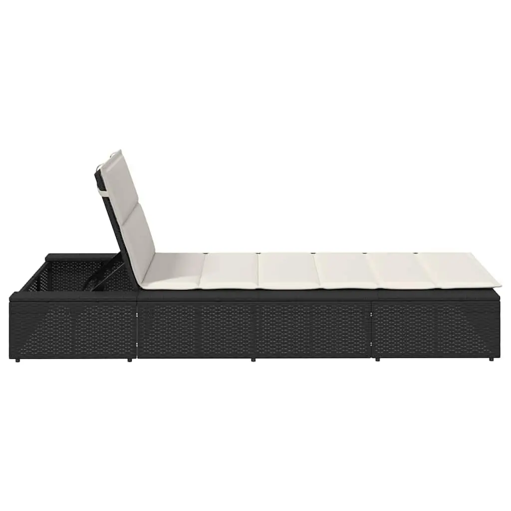 Sun Lounger PE Rattan Adjustable Backrest Black with Floating Cushion