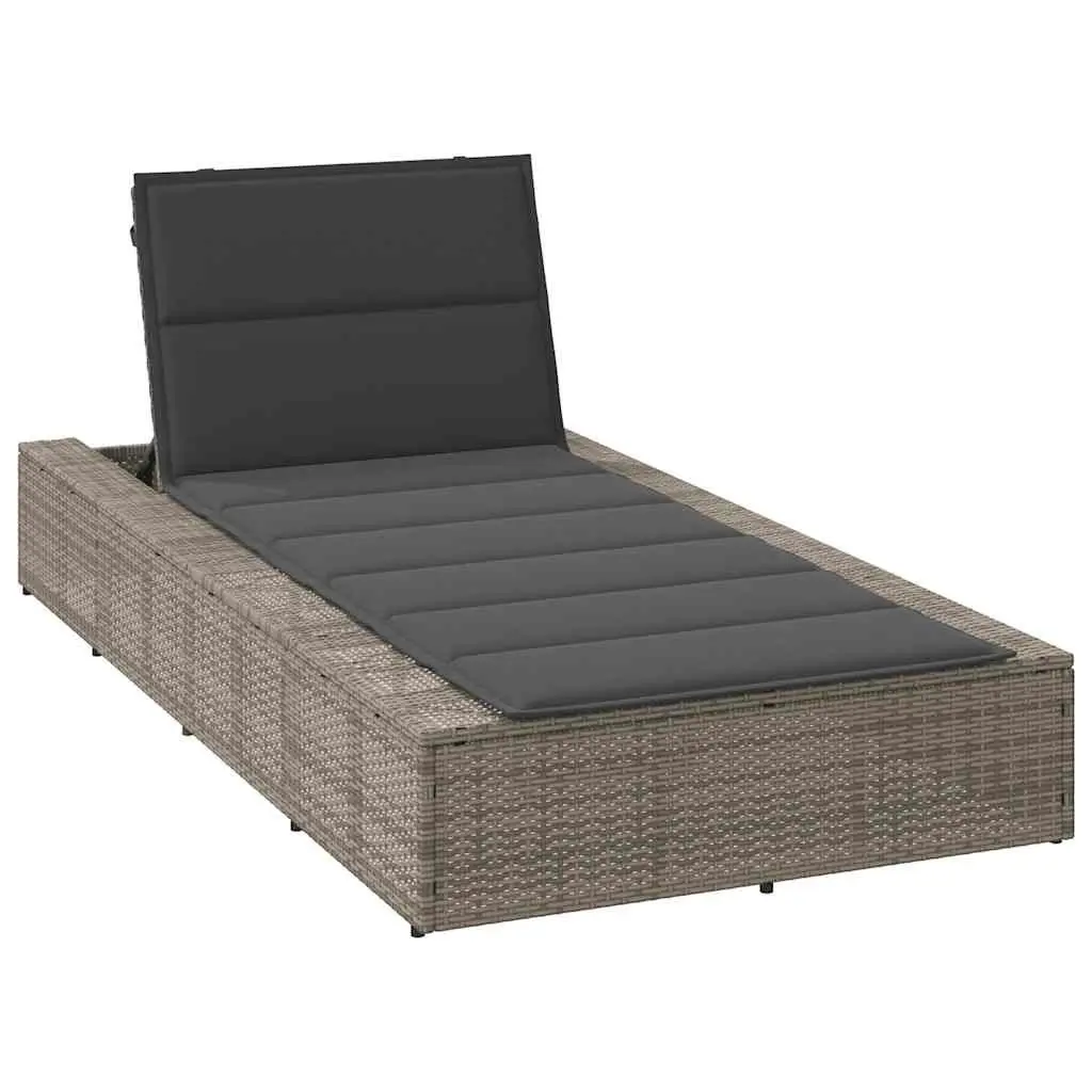 Sun Lounger PE Rattan Adjustable Backrest Grey Outdoor Garden Furniture