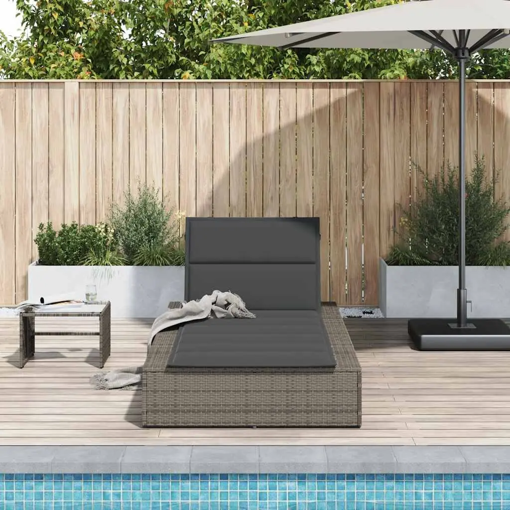 Sun Lounger PE Rattan Adjustable Backrest Grey Outdoor Garden Furniture