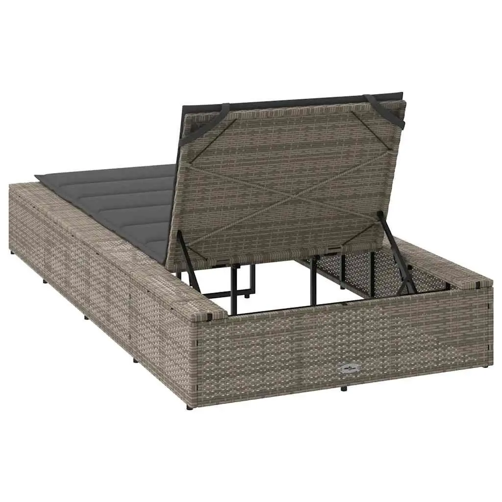 Sun Lounger PE Rattan Adjustable Backrest Grey Outdoor Garden Furniture