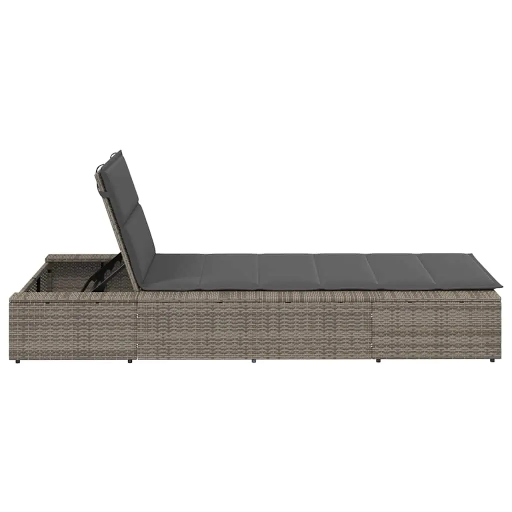 Sun Lounger PE Rattan Adjustable Backrest Grey Outdoor Garden Furniture
