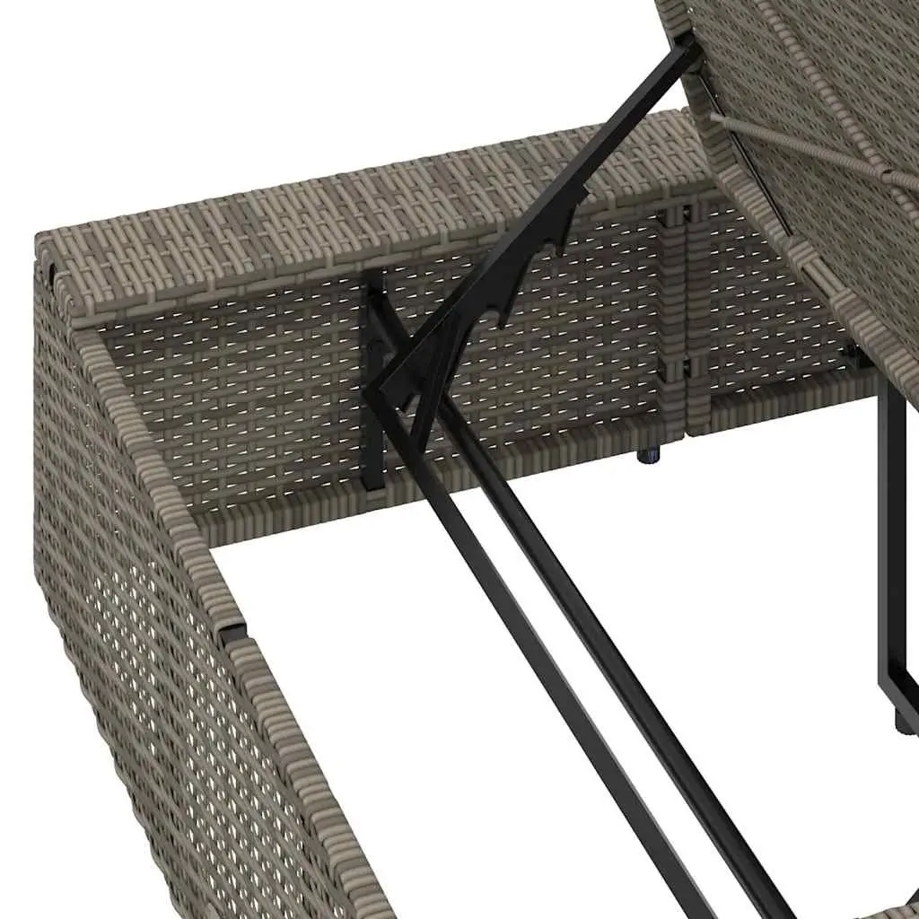 Sun Lounger PE Rattan Adjustable Backrest Grey Outdoor Garden Furniture