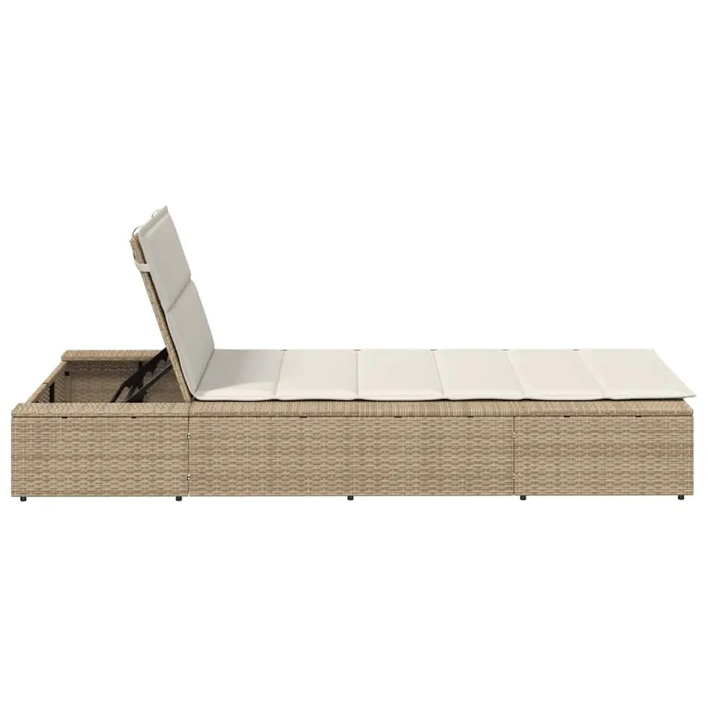 Sun Lounger Adjustable Backrest Outdoor Daybed Beige Poly Rattan Floating