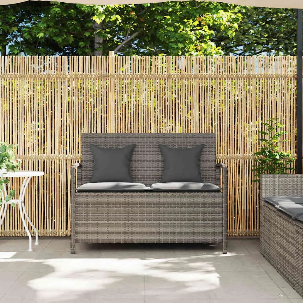 Outdoor Storage Bench Grey PE Rattan with Cushion Concealed Storage Compartment
