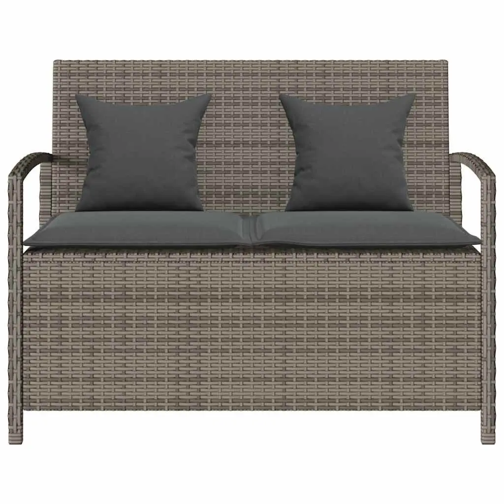 Outdoor Storage Bench Grey PE Rattan with Cushion Concealed Storage Compartment