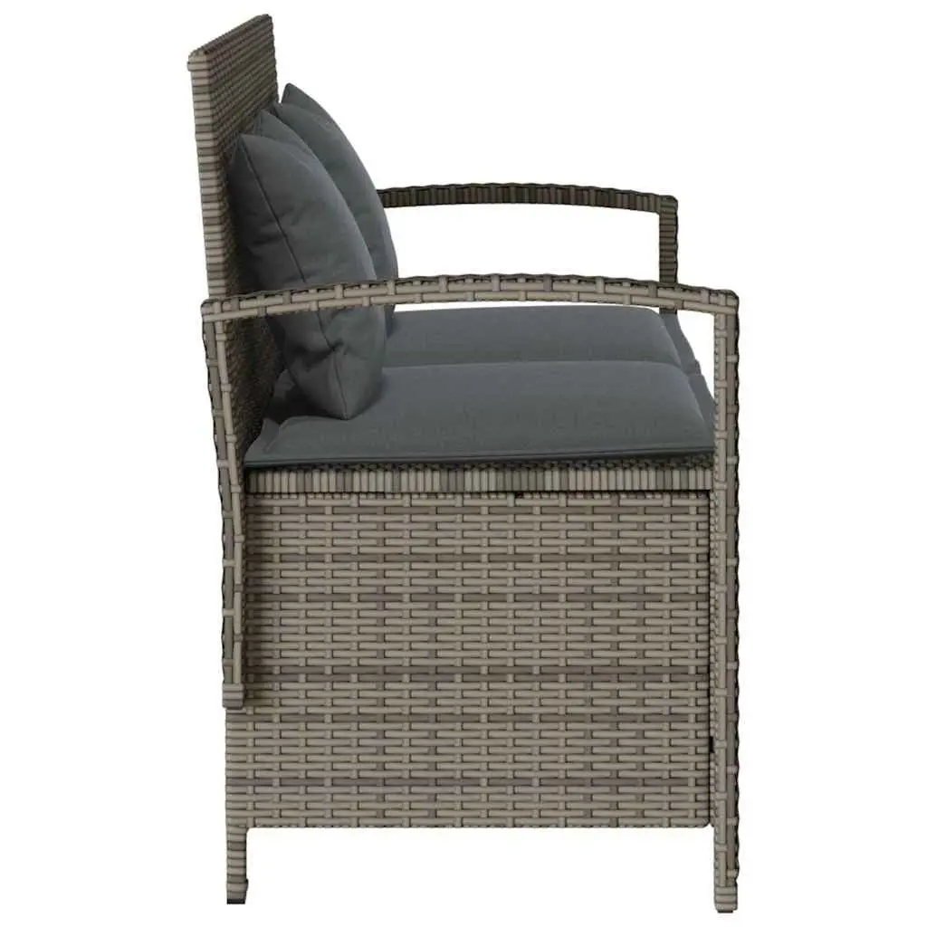 Outdoor Storage Bench Grey PE Rattan with Cushion Concealed Storage Compartment